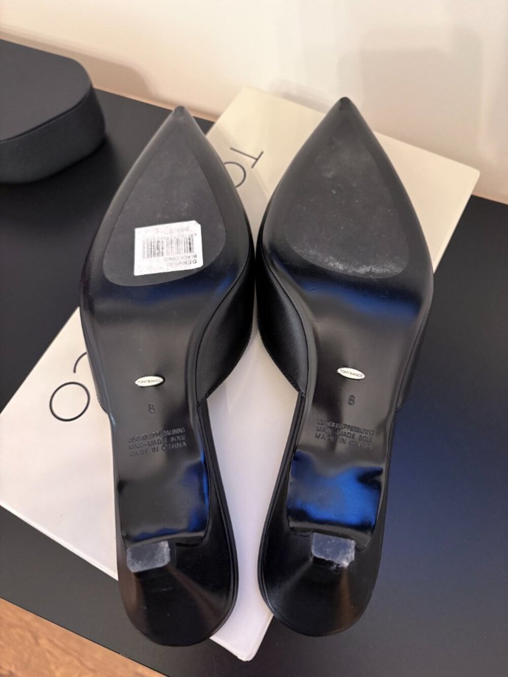 Tony Bianco Denver Black Leather Pointed Toe Kitten Heel Mules SZ 8 - Picture 3 of 5